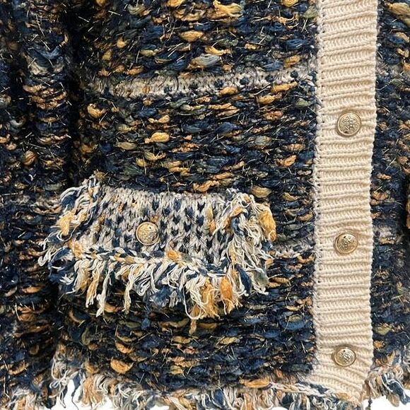 R Fashion Apparel Womens Tweed Eyelash Knit Frayed Cardigan Midnight L/XL NWT - Picture 3 of 6